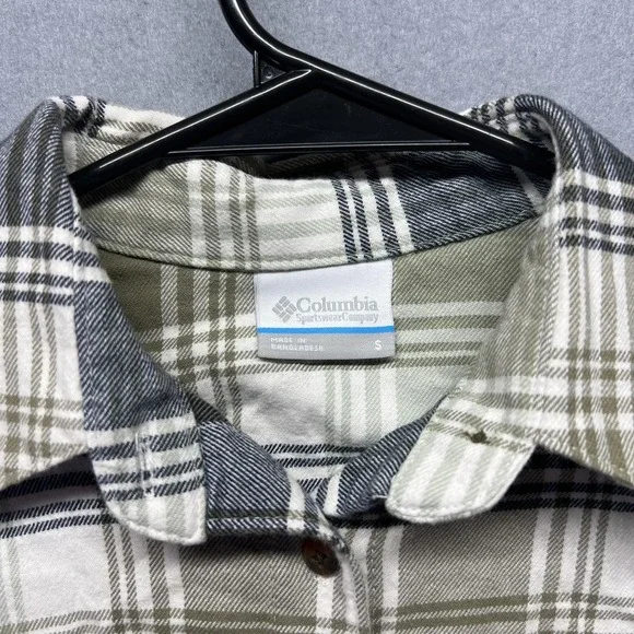 Columbia Shirt Womens Small Green Plaid Flannel Button Up Long Sleeve Top - Picture 4 of 8